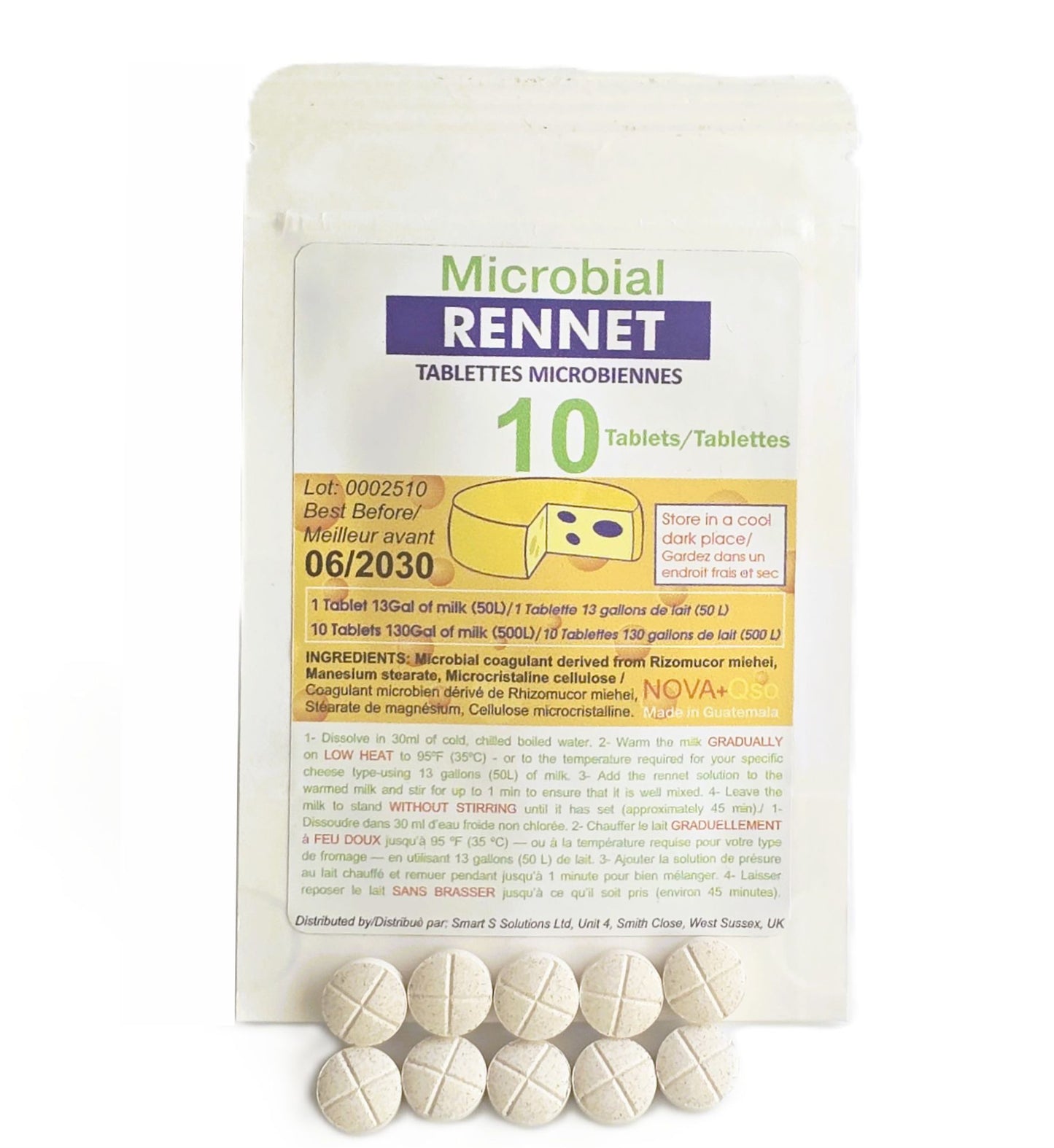 Rennet Tablets – 10 Tablets – Non‑Animal Coagulant for Cheese Making – Home Dairy, Mozzarella, Cheddar, Feta – Microbial Vegetarian Enzyme Tablets