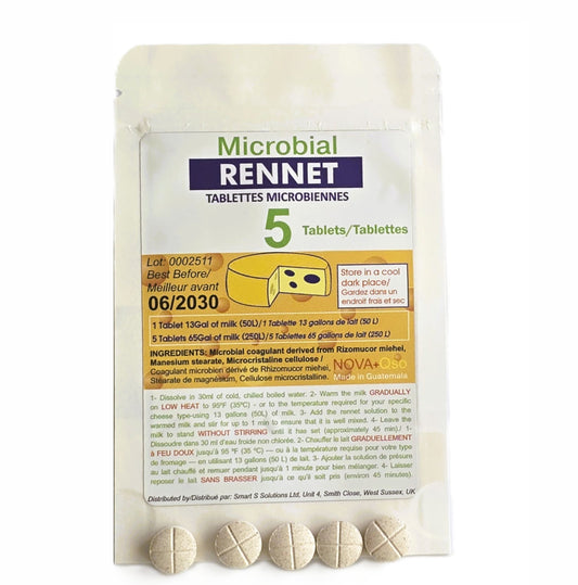 Rennet Tablets – 5 Tablets – Non‑Animal Coagulant for Cheese Making – Home Dairy, Mozzarella, Cheddar, Feta – Microbial Vegetarian Enzyme Tablets
