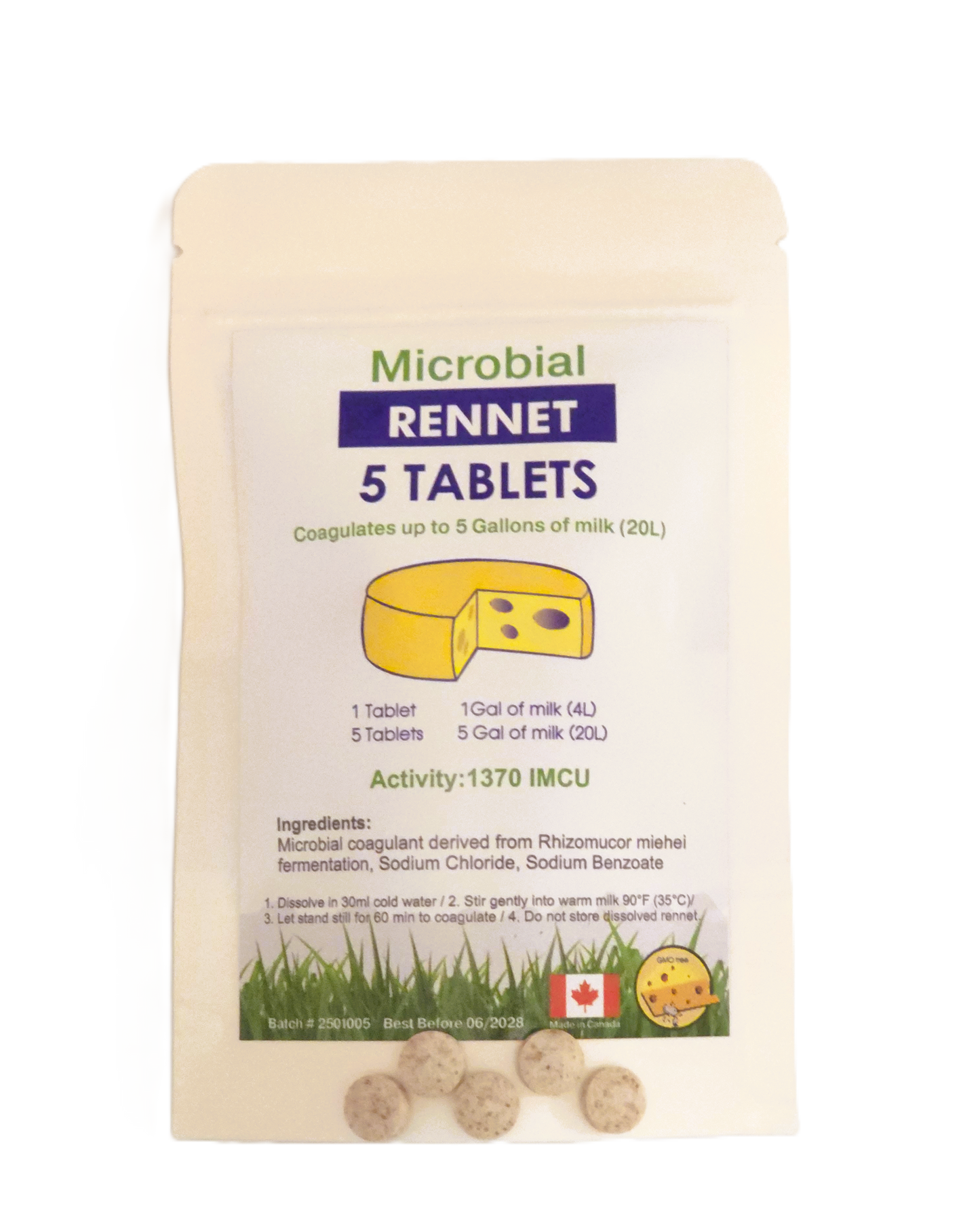 5 RENNET Tablets For any type of cheese 1 Tablet Coagulates 1 Gallon of Milk