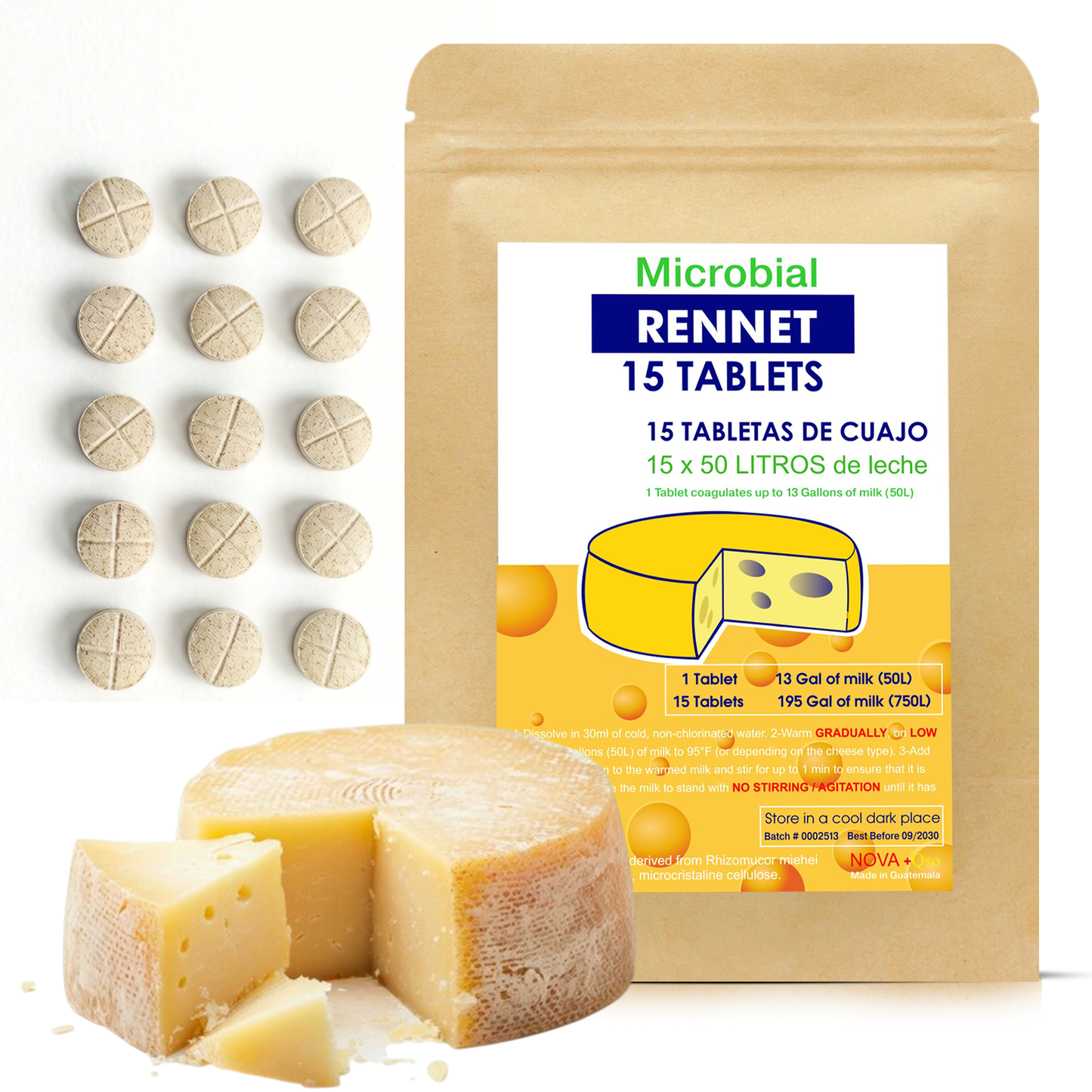 Rennet Tablets 15 Pack – Vegetarian Non‑Animal Coagulant for Home Cheese Making – Ideal for Mozzarella, Cheddar, Feta